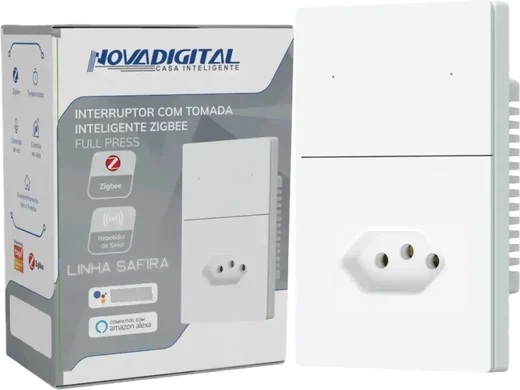 Interruptor PRO Safira 2 teclas com tomada