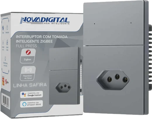 Interruptor PRO Safira 2 teclas com tomada
